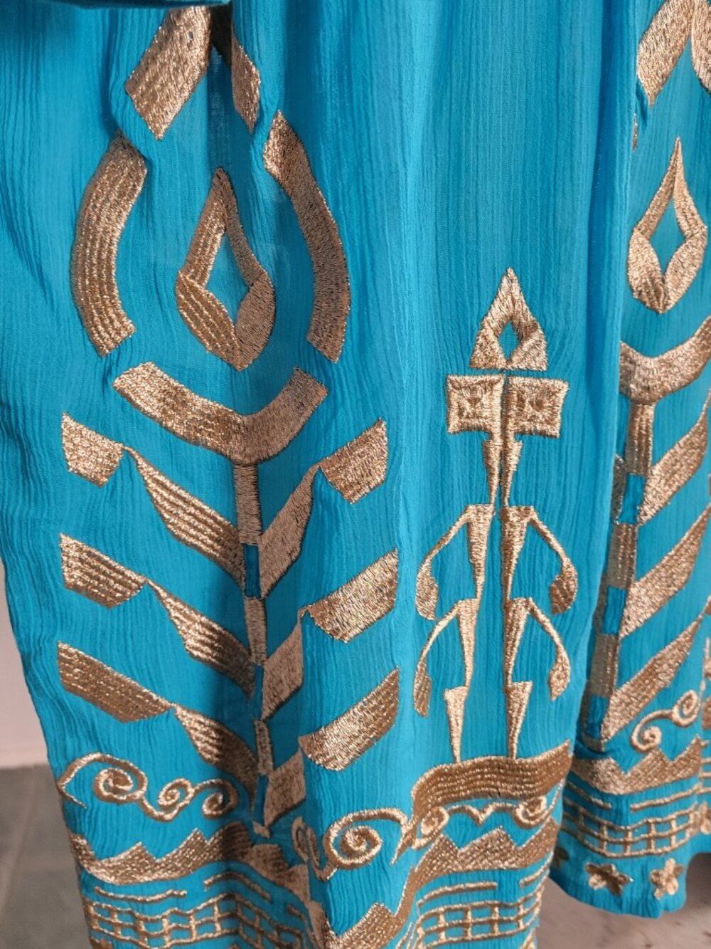Soft Surroundings Zaneta Turquoise Babydoll Gold Flare Dress: (Size: XL) - Picture 6 of 16